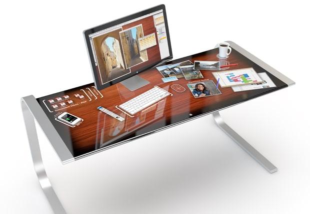 Touch screen technology integrated into an office desk